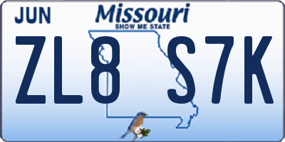 MO license plate ZL8S7K