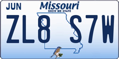 MO license plate ZL8S7W