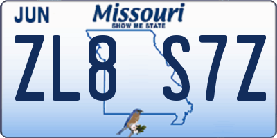 MO license plate ZL8S7Z