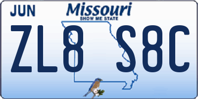 MO license plate ZL8S8C