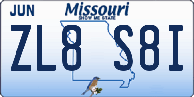 MO license plate ZL8S8I