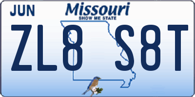 MO license plate ZL8S8T