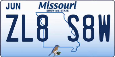 MO license plate ZL8S8W