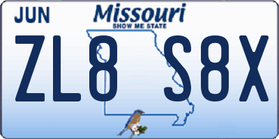 MO license plate ZL8S8X