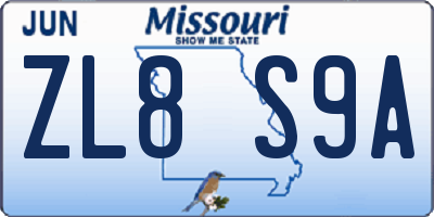 MO license plate ZL8S9A