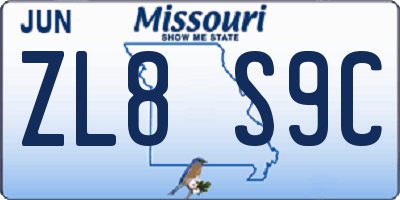 MO license plate ZL8S9C