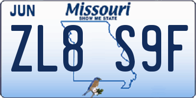 MO license plate ZL8S9F