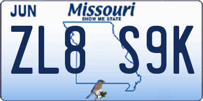 MO license plate ZL8S9K