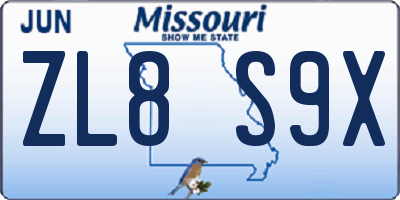 MO license plate ZL8S9X
