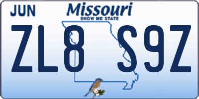 MO license plate ZL8S9Z