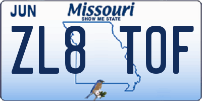 MO license plate ZL8T0F