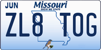 MO license plate ZL8T0G