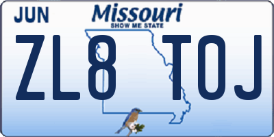 MO license plate ZL8T0J