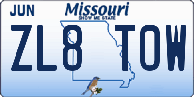 MO license plate ZL8T0W