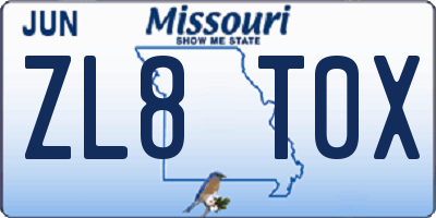 MO license plate ZL8T0X