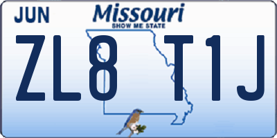 MO license plate ZL8T1J