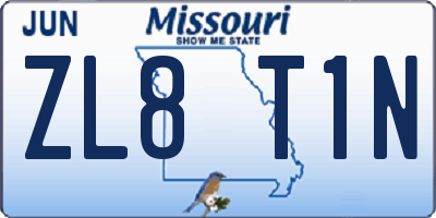 MO license plate ZL8T1N