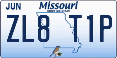 MO license plate ZL8T1P