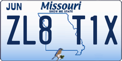 MO license plate ZL8T1X