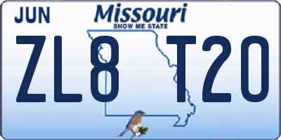 MO license plate ZL8T2O