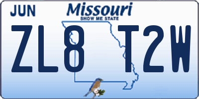 MO license plate ZL8T2W