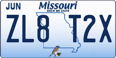 MO license plate ZL8T2X