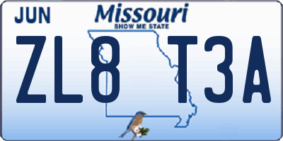 MO license plate ZL8T3A