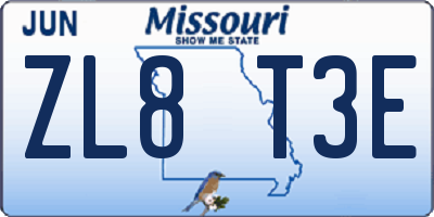 MO license plate ZL8T3E