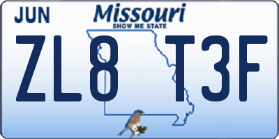 MO license plate ZL8T3F