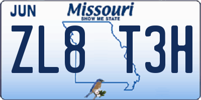 MO license plate ZL8T3H