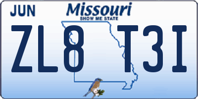 MO license plate ZL8T3I