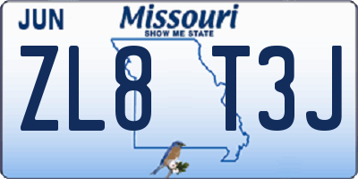 MO license plate ZL8T3J