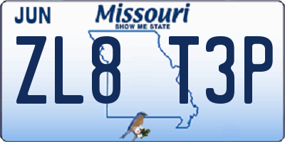 MO license plate ZL8T3P