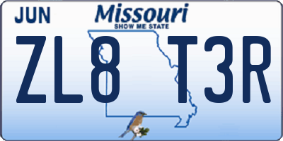MO license plate ZL8T3R