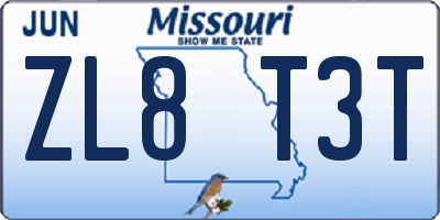 MO license plate ZL8T3T
