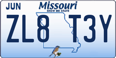 MO license plate ZL8T3Y