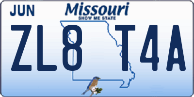 MO license plate ZL8T4A
