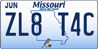 MO license plate ZL8T4C