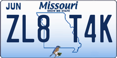 MO license plate ZL8T4K