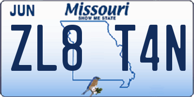 MO license plate ZL8T4N
