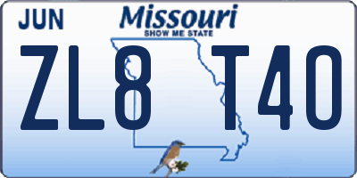 MO license plate ZL8T4O