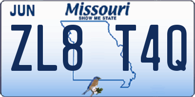 MO license plate ZL8T4Q