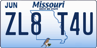 MO license plate ZL8T4U