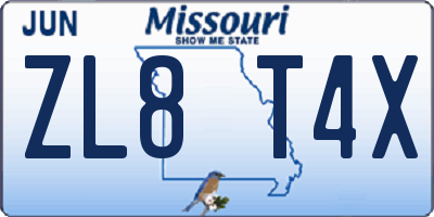 MO license plate ZL8T4X