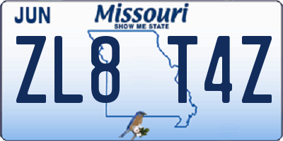 MO license plate ZL8T4Z