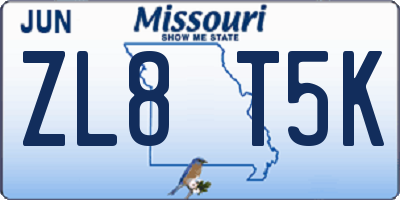MO license plate ZL8T5K