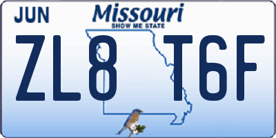 MO license plate ZL8T6F