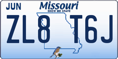 MO license plate ZL8T6J