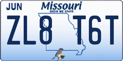 MO license plate ZL8T6T