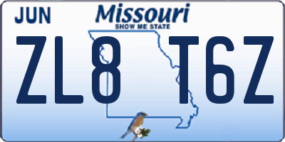 MO license plate ZL8T6Z